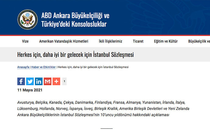 ABD Büyükelçiliğinden ‘İstanbul Sözleşmesi’ çağrısı
