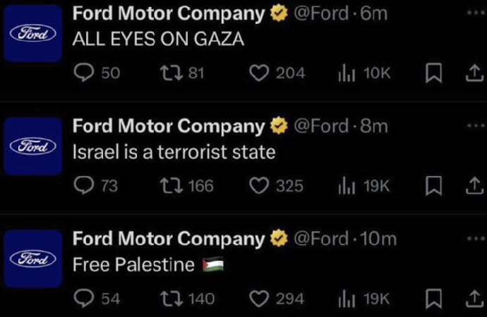 Ford’un X hesabı heklendi: “İsrail terörist bir devlettir” yazıldı